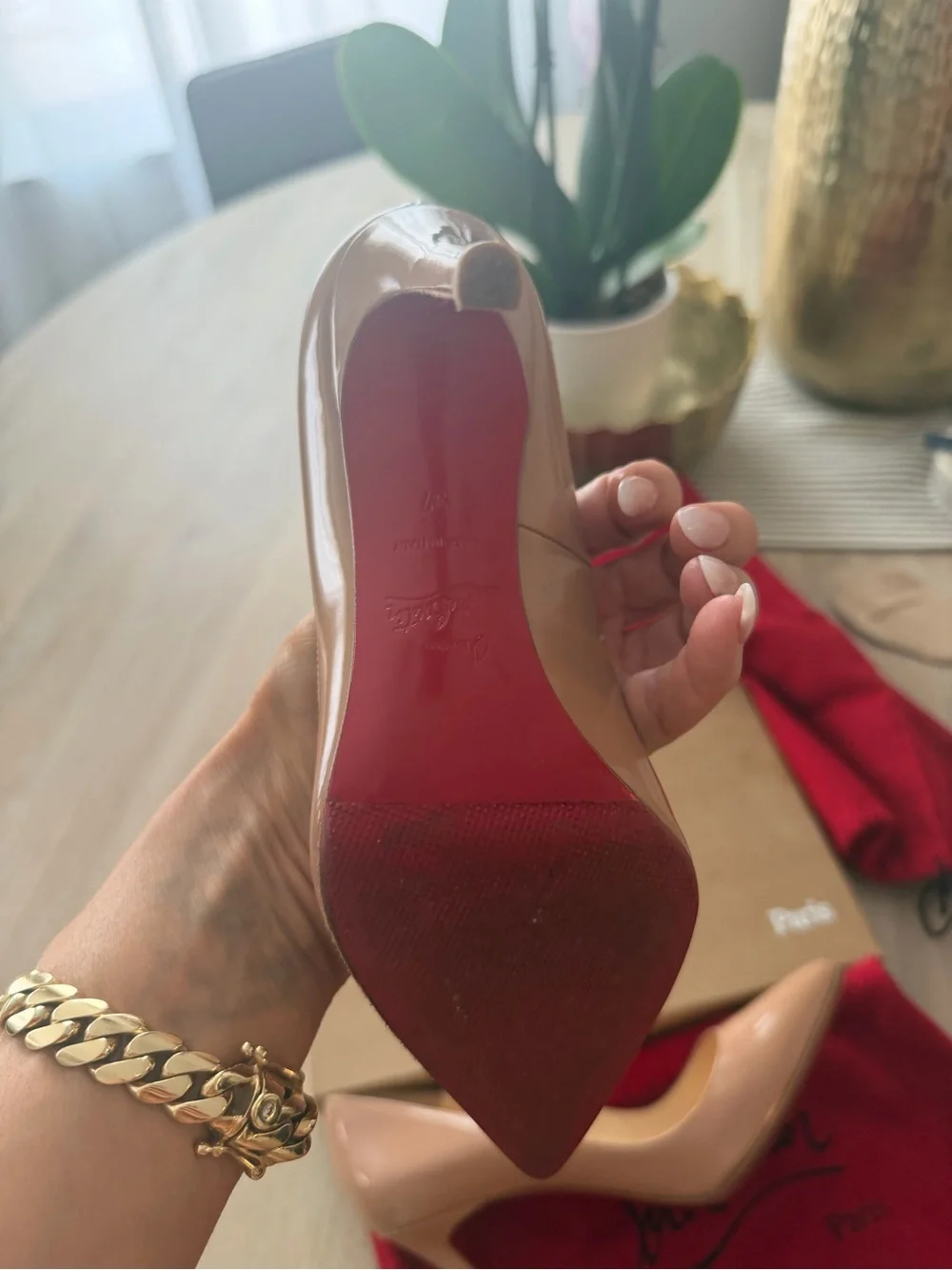 Christian Louboutin Nude Patent Pointed-Toe Stiletto Pumps